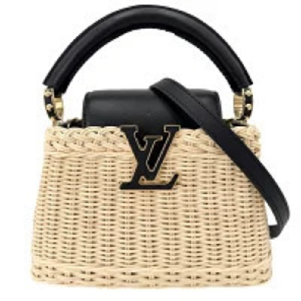 Louis Vuitton Capucines Rattan Leather 2Way Shoulder Bag Beige Black